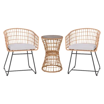 Бистро-стулья и приставной столик из ротанга Flash Furniture Devon, 3 предмета, натуральный / светло-серый