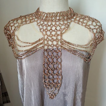 Прозрачная хрустальная цепочка на плечо, женское обручальное ожерелье для свадебной вечеринки, большие бусины ручной работы из шампанского, нагрудная цепочка