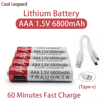 1,5 В AAA 6800 мАч USB Перезаряжаемая литиевая батарея, для мыши с дистанционным управлением, Сменная батарея для электрической игрушки + кабель Type-C
