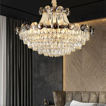 Современная легкая и роскошная высококачественная хрустальная люстра, простая бытовая подвесная светодиодная лампа для украшения гостиной, банкетного зала