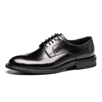 Мужская официальная обувь из натуральной кожи в стиле ретро, роскошное качество, ручная работа, Удобные элегантные черные свадебные туфли-дерби в британском стиле