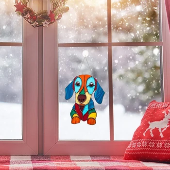 Витражное украшение для окна с собакой-Выглядывающая собака, витражный солнцезащитный козырек, украшение окна, украшение окна домашнего автомобиля