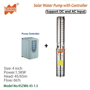 Водяной насос двойного назначения DC AC 2HP для глубокой скважины на солнечной энергии с преобразователем частоты, расход 6 Т /Ч, напор 45 м для домашнего использования, сельскохозяйственного орошения