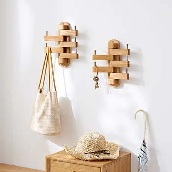 Креативная вешалка для одежды на крыльце из натурального массива дерева Для хранения одежды, Вращающаяся на 180 градусов Вешалка для сумок, Прочные настенные вешалки