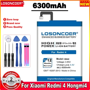 LOSONCOER 6300 мАч BN42 Для Xiaomi Redmi 4 Аккумулятор Xiao Mi Hongmi 4 для 2G RAM 16G ROM Edition Аккумулятор