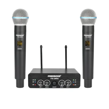 FREEBOSS Echo Effects, Беспроводной микрофон, 2 портативных микрофона UHF с регулируемой частотой, динамическая микрофонная система Pro для караоке на вечеринке FB-UW02