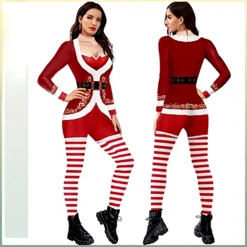 Новая функциональная женская одежда для выступлений, Цельная Рождественская Красная домашняя одежда с длинным рукавом, Праздничный Женский комбинезон, Женская одежда