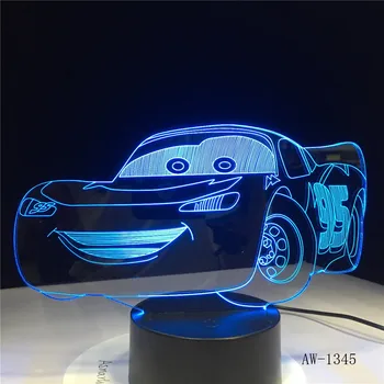 Lightning McQueen Route 66 Ваш Гоночный автомобиль 3D 7-Цветная Лампа Визуальные светодиодные ночные светильники Для Детей Touch Usb Table Lampara AW-1345