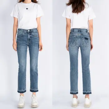 Женские джинсовые брюки с высокой талией, модные повседневные джинсы длиной до щиколотки