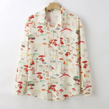 Рубашки с грибами для мужчин, осенне-зимняя рубашка с длинными рукавами, нагрудные рубашки с 3D-цифровым принтом, Красивая мужская одежда