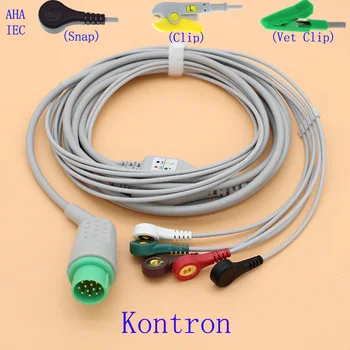 кабель для ЭКГ с 12 контактами, кабель для ЭКГ с 5 выводами и проволочный вывод электрода для Kontron 7000/7250/KAAT/Kolormon/Micromon/Minimon, с кабелем для ЭКГ животных,
