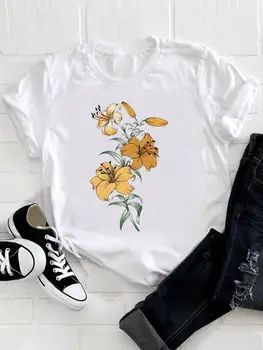 Женская модная футболка с круглым вырезом, одежда, повседневный топ с цветочным принтом, акварель, милая женская футболка с коротким рукавом 90-х годов, графическая футболка