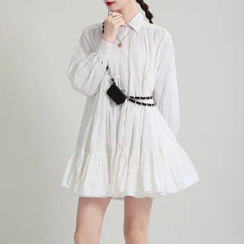 Осенняя женская новая рубашка трапециевидной формы с большими колебаниями, юбка с высокой талией, облегающее платье для кукол с чувством дизайна, мини-платье