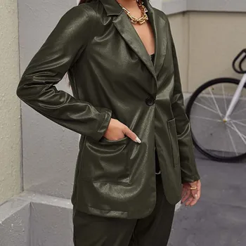 Женская Весенне-осенняя куртка Армейского зеленого цвета с темпераментом 2022, Свободная Верхняя одежда из искусственной кожи, модный костюм с воротником Y772