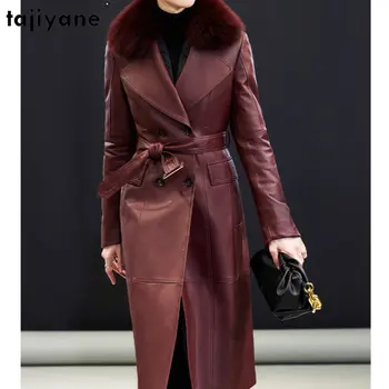 Tajiyane, Высококачественная пуховая куртка из натуральной кожи, Женская зима 2023, Роскошный воротник из лисьего меха, Кожаные куртки из овчины, Теплые пуховые пальто