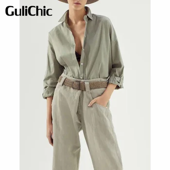 3.16 Женская рубашка из 100% хлопка GuliChic, Свободная Удобная блузка с длинным рукавом и скрытым Бортиком