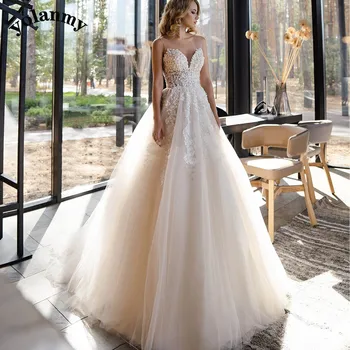 Свадебные платья YOLANMY Princess Scoop Aline с бисером на спине и аппликацией Vestido De Casamento По индивидуальному заказу