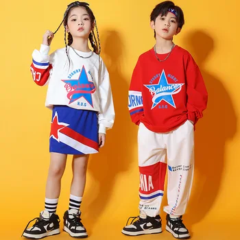 Детская одежда в стиле хип-хоп, Толстовка со звездой, Повседневные спортивные спортивные штаны для бега трусцой, юбка Мини для девочек, Танцевальный костюм для мальчиков, одежда для болельщиц