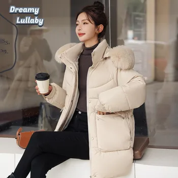 Зимнее женское пальто с меховым воротником DreamLullaby, толстые теплые парки оверсайз, зимняя куртка в корейском стиле с большими карманами