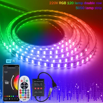 RGB 5050 Светодиодная лента EU UK AU 220 В Супер Яркая 120 светодиодов/м Гибкая светодиодная лента Для Синхронизации Музыки Tuya Smart Life WiFi Bluetooth APP Control