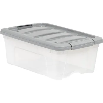 Базовые пластиковые ящики для хранения с защелкивающимися крышками- Прозрачный / серый- Упаковка из 6 штук, организация хранения
