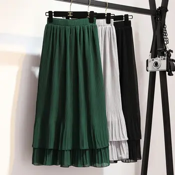 Двухслойная шифоновая плиссированная юбка из двух частей для женщин, лето 2023, новая юбка средней длины, трапециевидная свежая юбка-полукомбинезон
