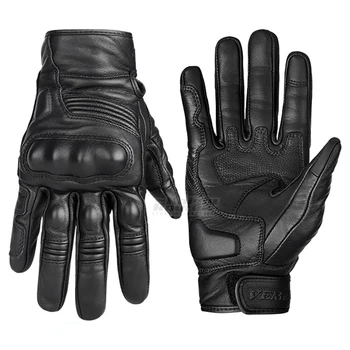 Винтажные кожаные Мотоциклетные перчатки, Байкерские Мотоциклетные перчатки с сенсорным экраном на весь палец, перчатки для мотокросса, защитное снаряжение, черный