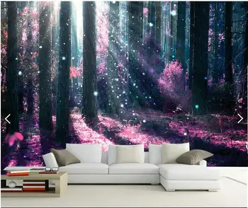 3d обои на заказ фреска из нетканого материала 3d обои для комнаты Красивый фиолетовый лес дерево живопись фреска фото 3d настенные фрески обои