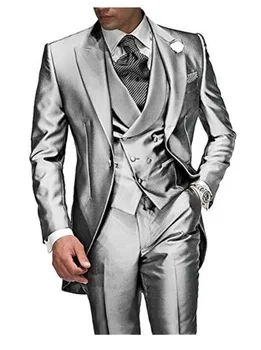 Мужской костюм с остроконечным лацканом, комплект из 3 предметов, Смокинги Жениха на 1 пуговице, Свадебный костюм для Мужчин, Комплект на заказ (куртка + брюки + жилет)