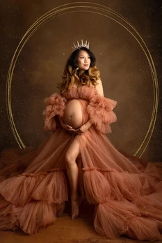 Сексуальное Тюлевое платье с оборками для беременных, платья для фотосессии, платья для Душа ребенка, Вечернее пижамное платье с открытыми плечами для беременных Женщин