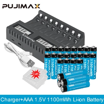 PUJIMAX 1.5 V AAA 1100mWh Перезаряжаемые Литиевые Батареи + Оригинальное USB Смарт-ЖК-зарядное Устройство Для Будильника С Дистанционным Управлением