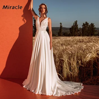 Со вкусом подобранное свадебное платье трапециевидной формы, Соблазнительное свадебное платье с V-образным вырезом, красивое платье невесты с открытой спиной, Модное платье без рукавов для зрелых
