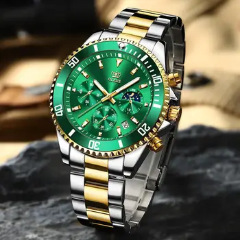 Лидирующий бренд, Мужские часы, Зеленые Роскошные Модные Водонепроницаемые Кварцевые часы, Спортивные Наручные часы из нержавеющей стали Reloj Hombre