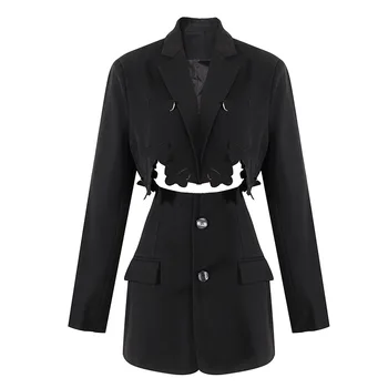Черный женский костюм с юбкой-бабочкой, комплект из 2 предметов, Блейзер + мини-платье для выпускного вечера, куртка, Дизайнерская одежда для горячей девушки, Молодежная одежда, Уличная одежда в наличии