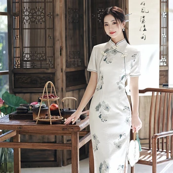 Cheongsam 2023, Новое Весенне-летнее Женское Элегантное облегающее длинное двухслойное платье в китайском стиле